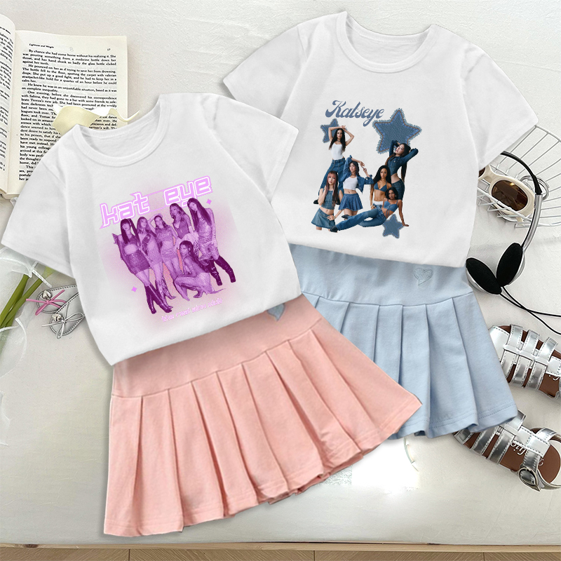 Street Fashion Girls - Fashion K POP K-KATSEYE T-shirt Pleated