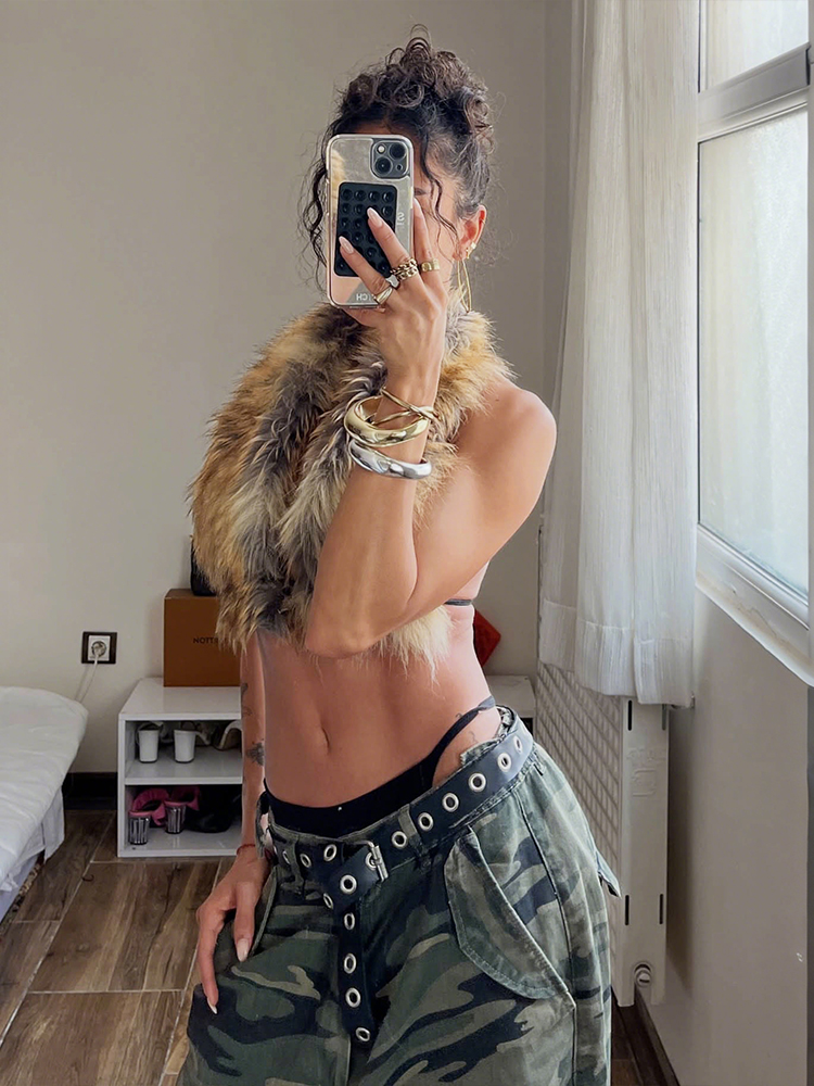 Street Fashion Girls - Kliou Leopard Furry Patchwork Tank Tops