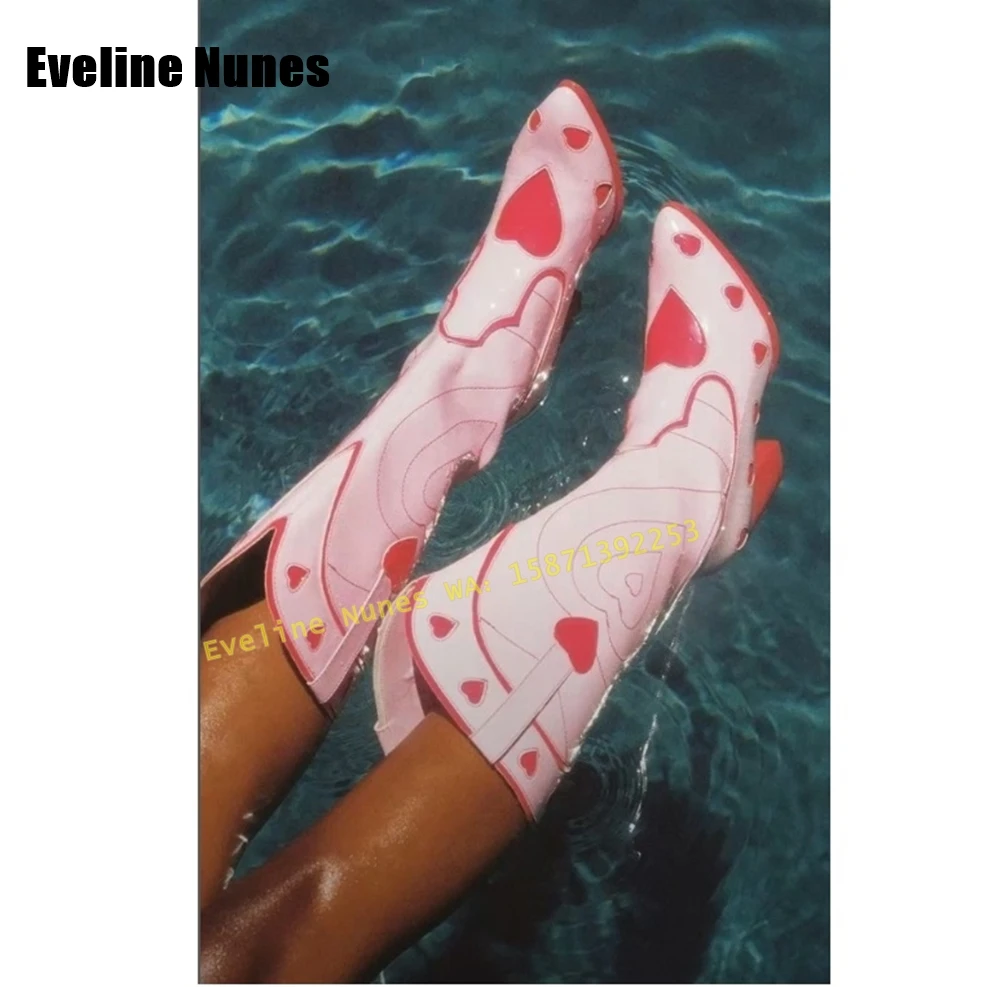 Street Fashion Female - Pink Heart Space Cowgirl Boots Pointed