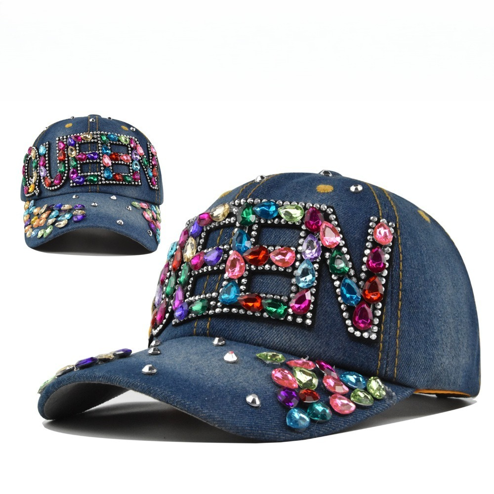 Queen Street Fashion - Queen Rhinestone Denim Baseball Caps Breathable