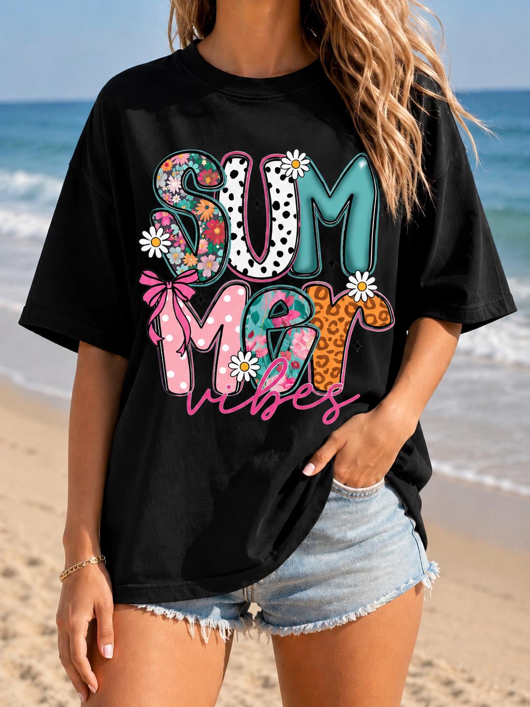 Street Fashion Vibes - Summer Vibes Floral Beach Graphic Tee