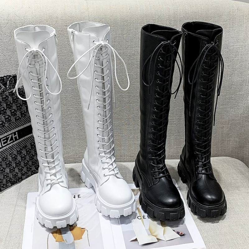 Street Fashion Female - Women Knee High Boots Lace Up