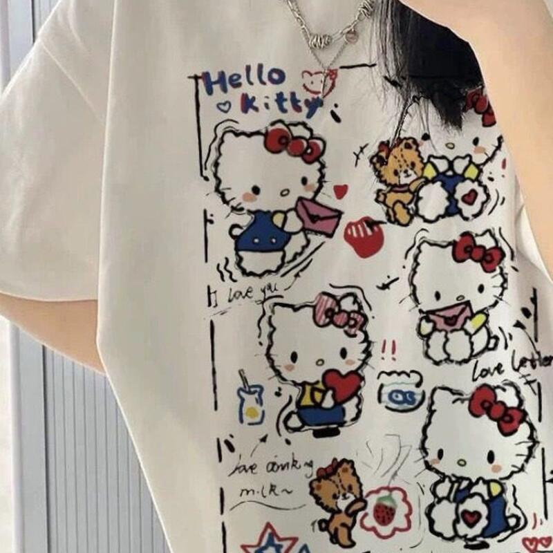 Street Fashion Jersey - Short-Sleeved Summer Hello Kitty Graffiti Printed