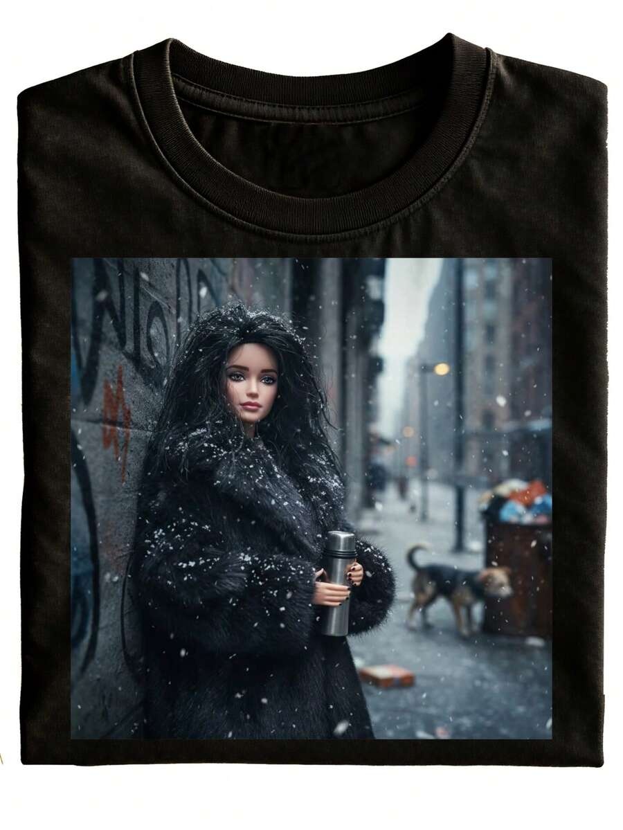 Snow Street And Black Fur Coat - Street Fashion Urban review and price