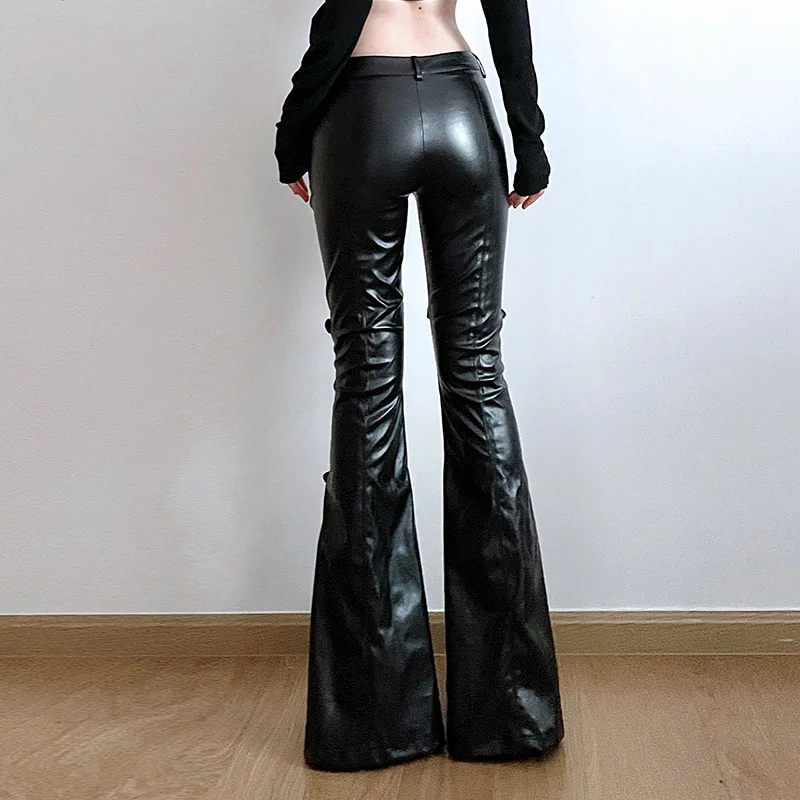 Women's PU Leather Flare Pants - Street Fashion Female review and price