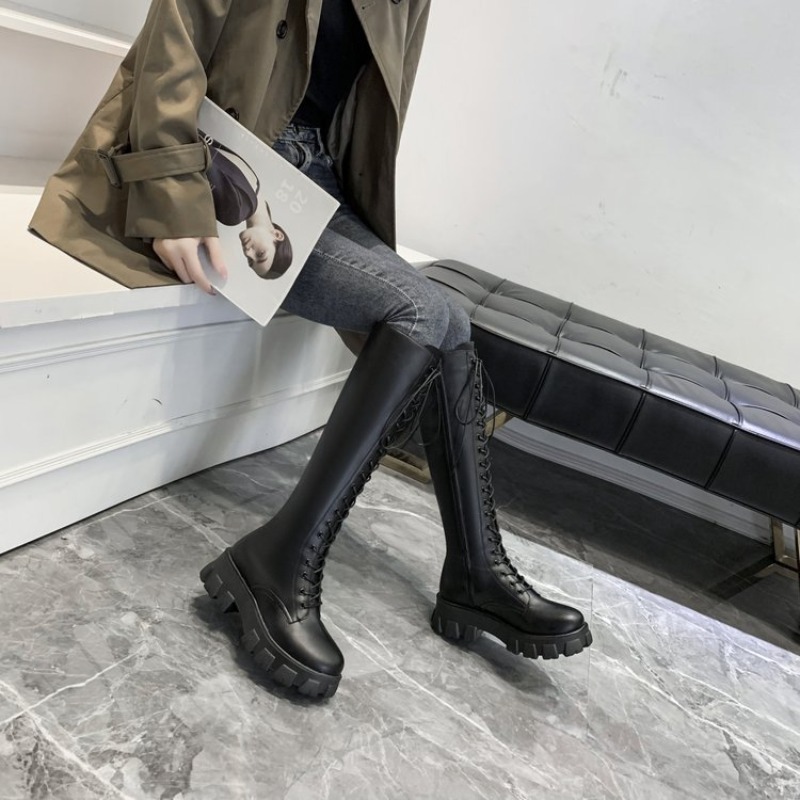 Women Knee High Boots Lace Up  - Street Fashion Female review and price