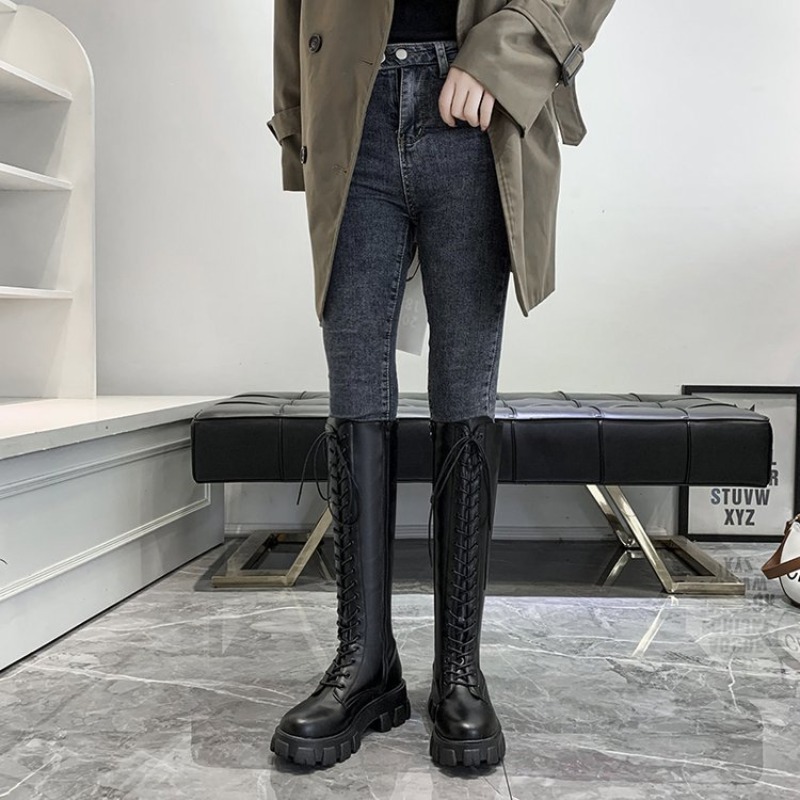 Women Knee High Boots Lace Up  - Street Fashion Female review and price